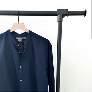Banded Collar (collarless)  Slim Fit Button Dress Shirt in Navy